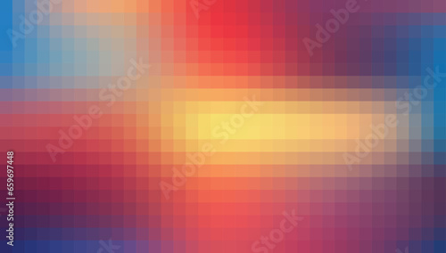 Background gradient pixel mosaic combination of vibrant blues, red and oranges