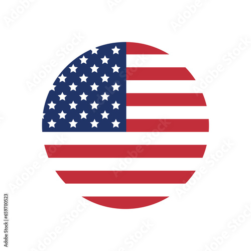 Vector flat round American USA flag isolated on white background