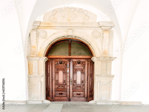 Beautiful old door in a stone house in the old town of Krosno, Poland.