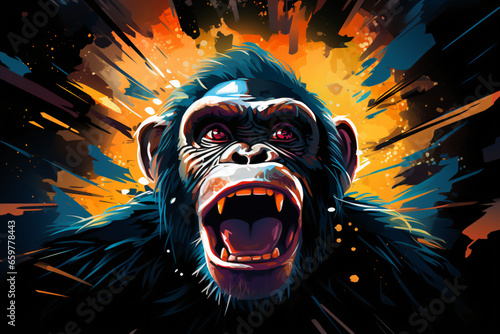 Chimpanzee Light Painting cartoon illustration