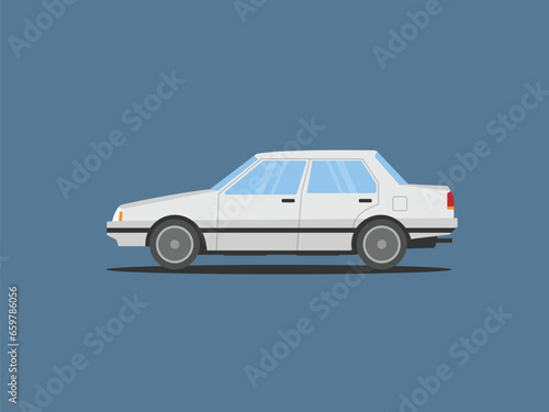 illustration of a 1983 classic retro vintage white car sedan 80s 90s vector