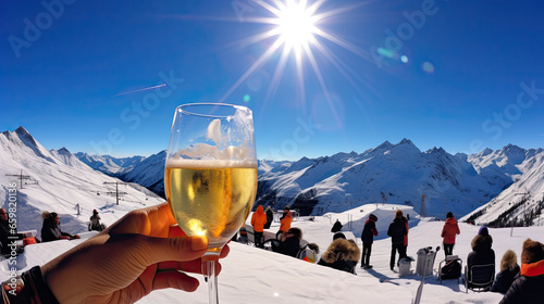 Winter Wonderland Toast: Apre Ski Champagne in the Majestic Mountain Scenery