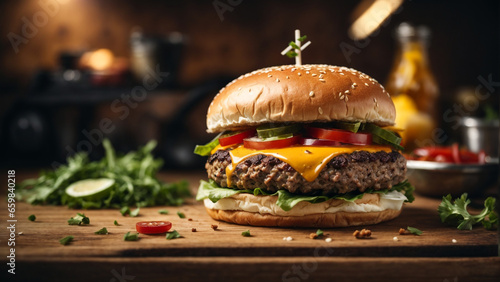 photo delicious burger with many ingredients tasty cheeseburger splash sauce 3