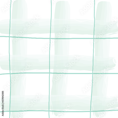 Hand Drawn green plaid with watercolor Vector Seamless Pattern. Doodle Cottagecore Checks with Homestead Farmhouse Print wallpaper. Pastel Summer Graphic Background