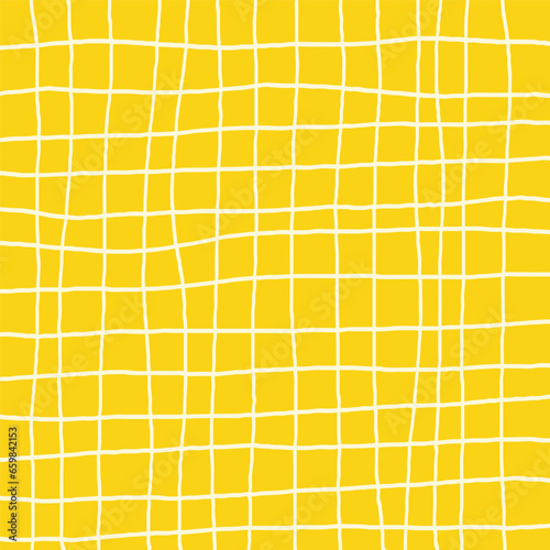 Hand Drawn yellow plaid with simple Vector Seamless Pattern. Doodle Cottagecore Checks with Homestead Farmhouse Print wallpaper. Pastel Summer Graphic Background.