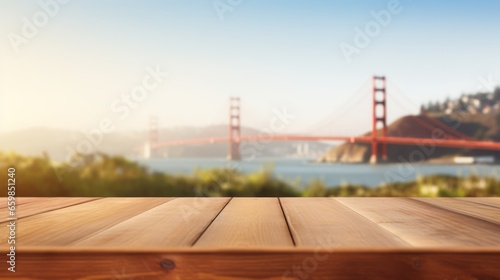 Table top with Golden Gate Bridge Background.