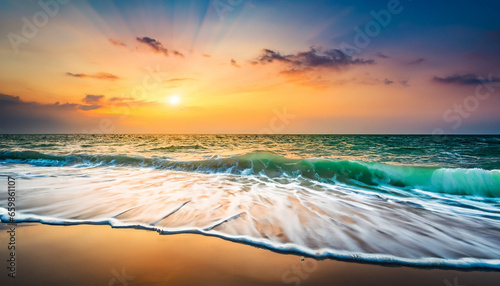 美しい夕日が沈むビーチ