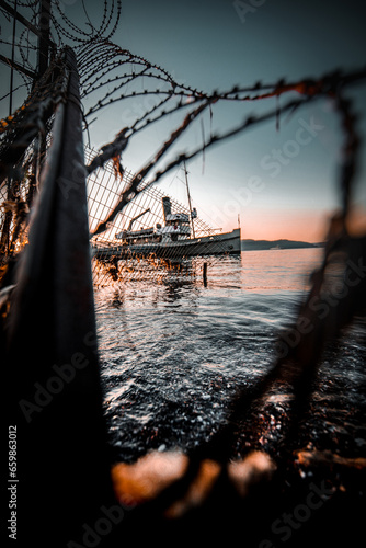 ship at sunset in Çanakkale