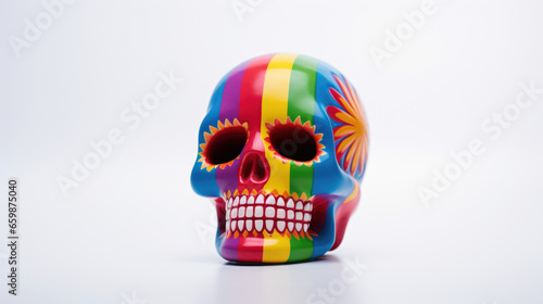 Human skull made of rainbow colors, symbol of halloween and Dia de los muertos.