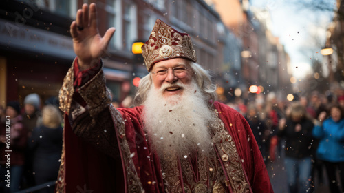 Sinterklaas say hello to participants at the annual Christmas fair.