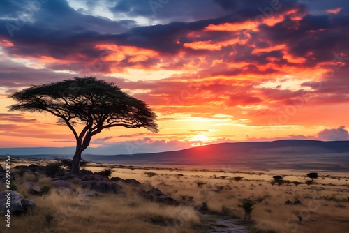 Sunset Serenity: The Majestic Beauty of Kenya's Savanna Unfolds at Dusk