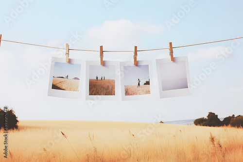 Fotos/Zettel an einer Wäscheleine