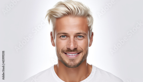 a closeup photo portrait of a handsome blonde