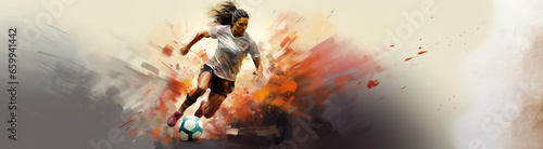 Woman playing soccer, football sport banner illustration