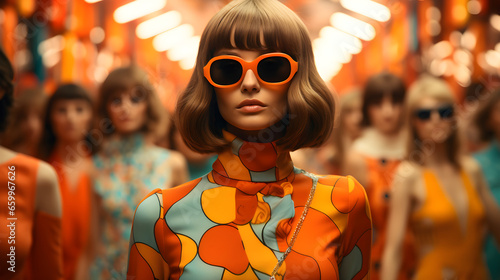 1960s mod group or retro ladies in iconic chic style. Step back in time to the era of Austin Powers.