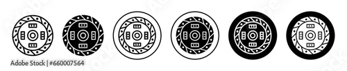 Car Clutch Plate icon. Automobile vehicle friction clutch plate symbol set. Motor transmission foot clutch pedal vector sign. Hydraulic or electric disc shoe brake clutch plate line logo