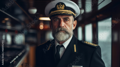 Portrait of a pilot in a ship's cabin. Shot in a ship's cabin.