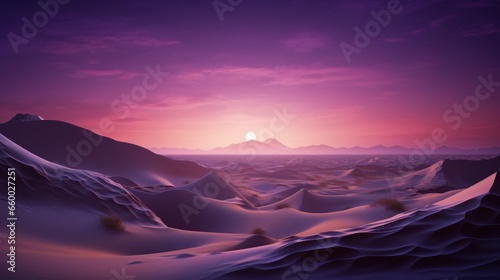 desert landscape with sand dunes and magenta gradient starry sky. scenic modern background.