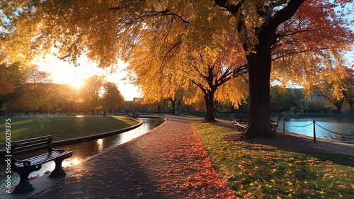 autumn in boston public garden, Generative AI.