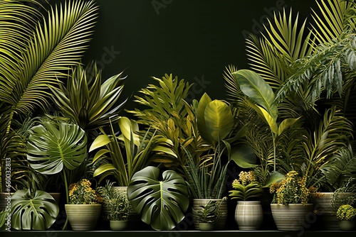 Arrère plan de plantes tropicale pour shooting photo, background pour une seance avec photographe, fond studio de foret tropicale, décoration pour restaurant dans une jungle