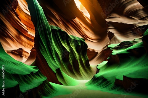 Wer Antelope Canyon Rockn with green background.