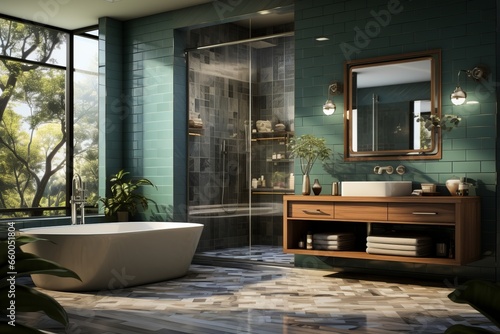 bathroom with green elements