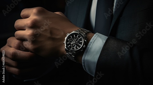 Suit Man Wearing a Luxury Watch Dark Photography