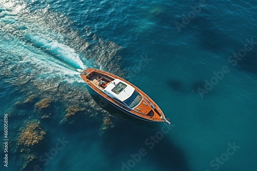 A neural network enhances the top view image of a floating boat