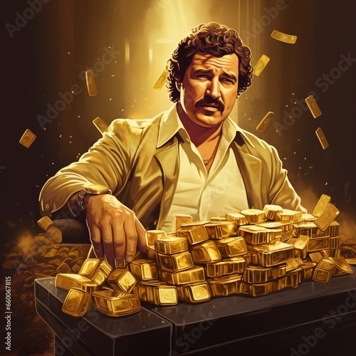 man playing with gold bars, pablo escobar