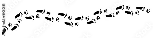Vector paw trail of rabbit footprint. Hare tracks in silhouette isolated on white background.