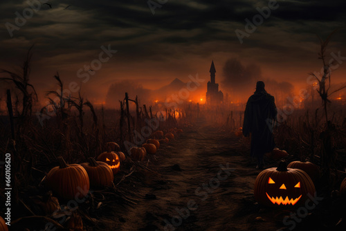 Spooky Field on Halloween Evening