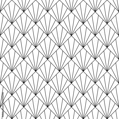 Art deco seamless pattern. Repeated black diamond patern isolated on white background for prints design. Repeating geometric background. Rhombus repeat. Artdeco abstract lattice. Vector illustration