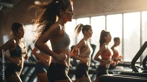 Women running on treadmills in the gym