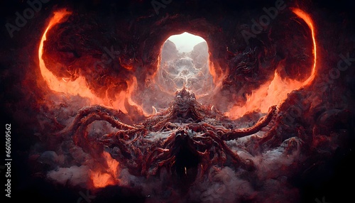 demon balrog abyssal entity rendered in unreal engine octane Render central composition cinematic symmetrical composition Panavision 