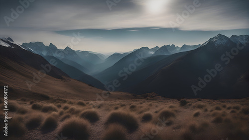 Landscape of mountains in Cordillera Huayhuash. Peru