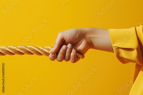 Businesswoman hand pulling rope, concept of business, competitiveness and challenges. Generative AI