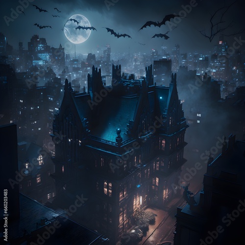 Gotham city extremely highly detailed 8K UHD dark colors night blue rim lighting Artstation style art 