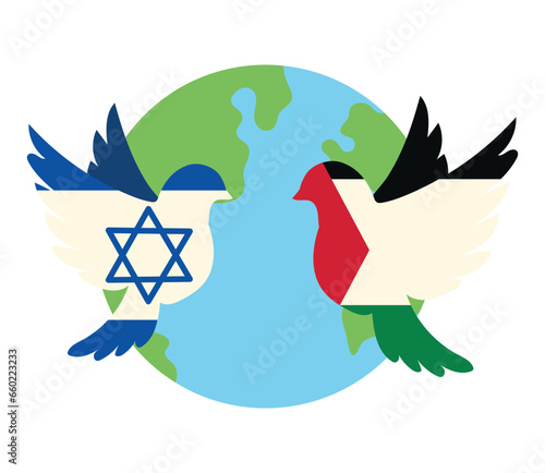 israel and palestine flags in doves