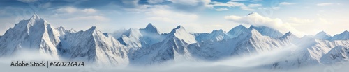 A breathtaking landscape painting capturing the majestic beauty of mountains enveloped in clouds