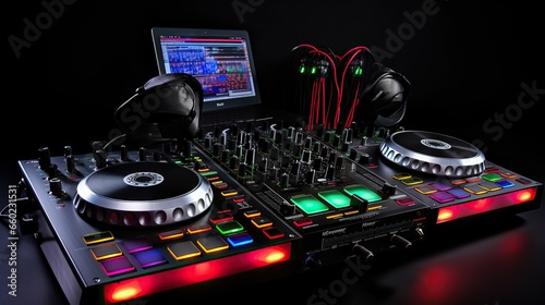 DJ equipment , Player and console with headphones
