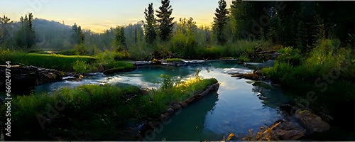 Quiet fishing stream in Montana low angle POV evening perfect deepwater pool environment cool air lush underbrush overhangs the water peaceful evening light high quality 4k 
