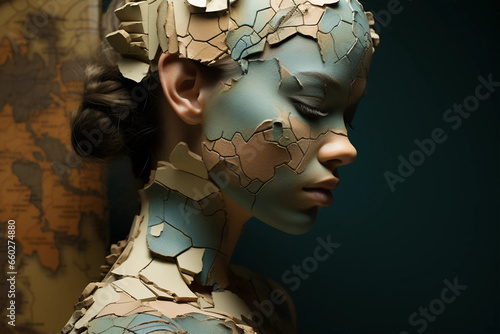 Woman with cracked face. Broken Woman | Face of earth