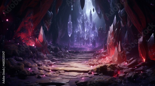 A hidden cave filled with glowing crystals and ancient secrets.