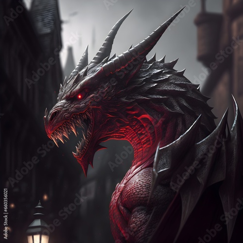 turn Wales into a villain welsh red dragon in background character concept strong powerful ominous Depth of Field 36k photorealistic cinematic dramatic scene ray tracing 