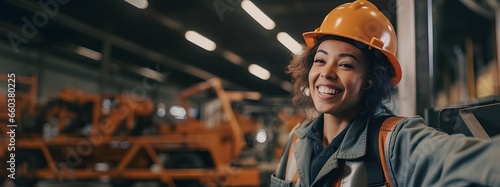 Skilled Factory Worker Wearing Hard Hat AI generated