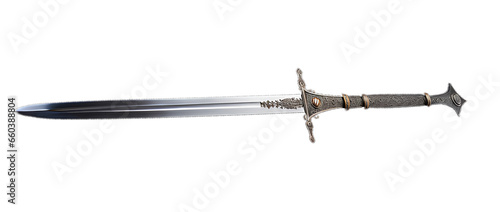 Full Golden Old Sword. Isolated on Transparent background.