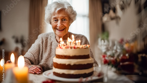 Una donna anziana festeggia il compleanno con una torta speciale II