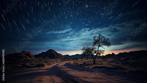 Tranquil desert landscape on a starry night evening