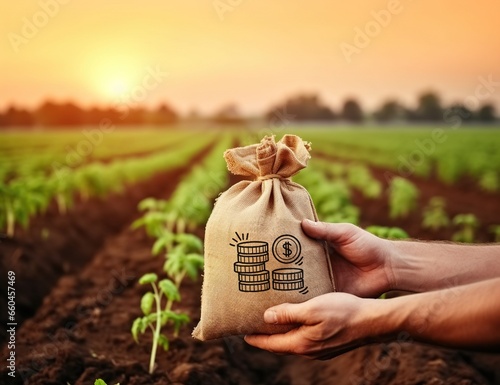 Farmer Holding Money Bag in Carrot Field - Agricultural Startups Finance and Subsidize Farmers