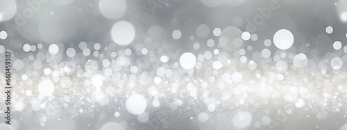 Seamless abstract white bokeh blur background texture overlay. Dreamy soft focus wallpaper backdrop. Light silver grey diffuse glowing floating holiday circle dots pattern